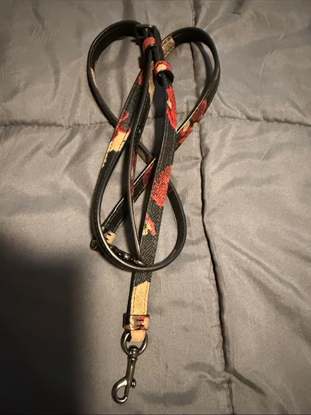 Coach Black Leather Tote with Red & Tan Floral Print